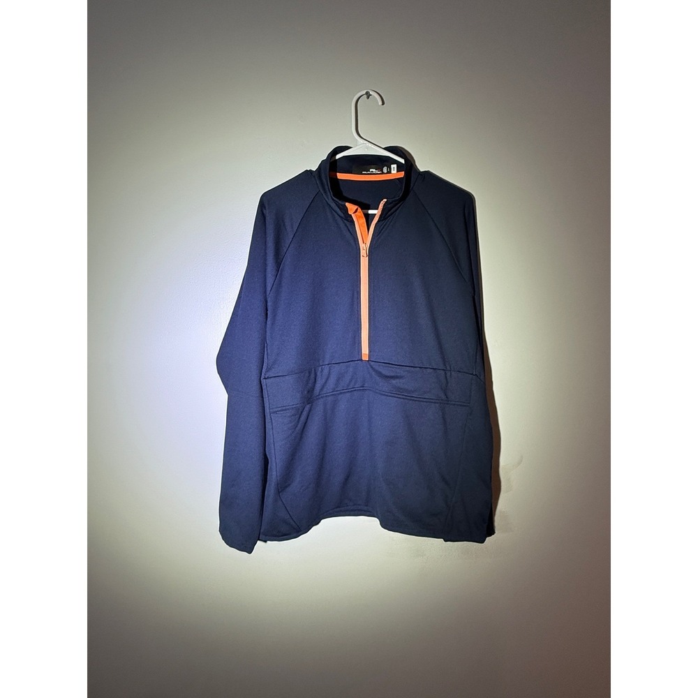 RLX Ralph Lauren Mens Navy Blue Orange Quarter Zip Pullover L Large Golf Top